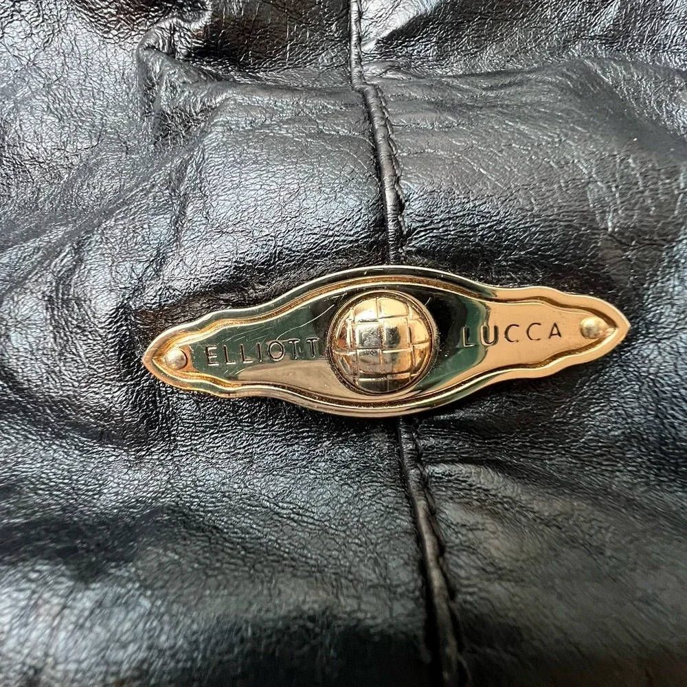 Elliott Luca pebbled black leather and chain purse shoulder bag